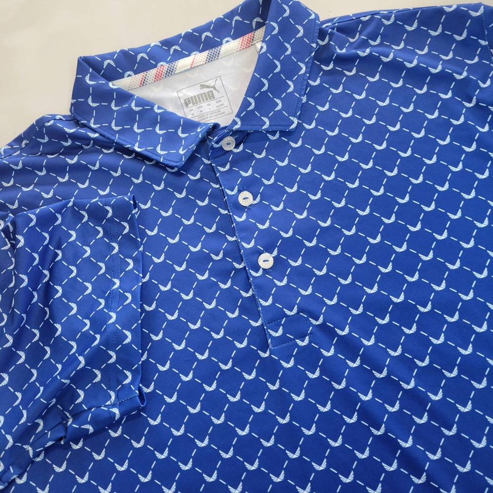Puma Volition America Golf Polo Shirt Mens Medium‎ Blue Geometric Wing Print